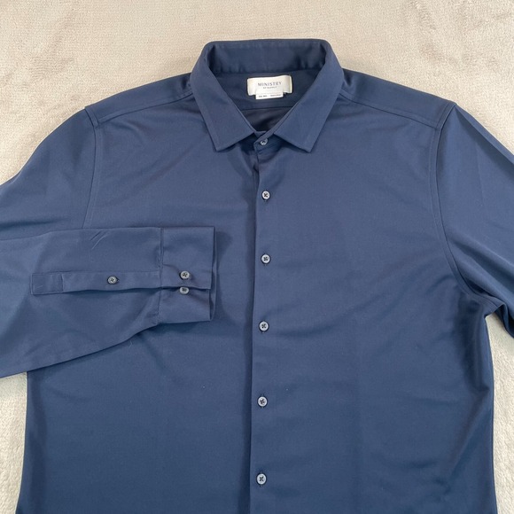 Ministry of Supply Apollo Shirt Men 2XL Navy Slim Fit Performance
